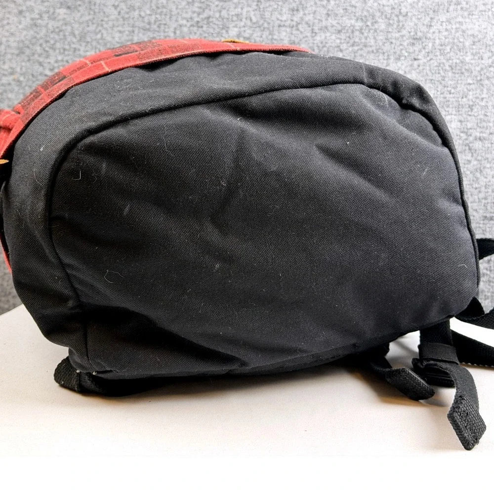 Vintage LL Bean Buffalo Plaid Backpack Red Black Wool Canvas Laptop Daypack EUC
